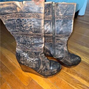 BED STU Cobbler Series Stylish Brown Wedge Boots, Size 10